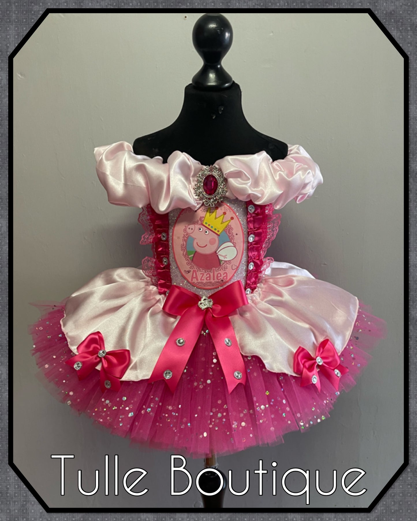 Girls Pink Peppa pig princess ballgown birthday party tutu dress