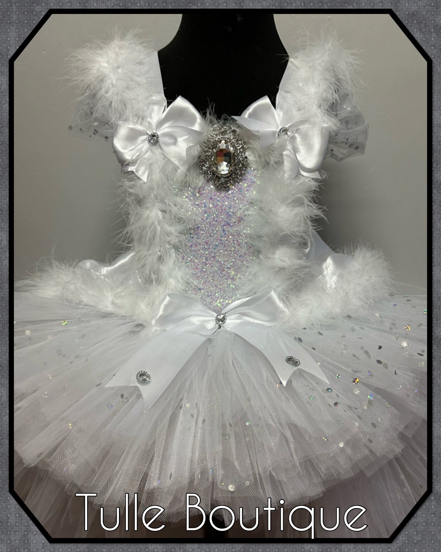 LEAH. Winter Wonderland Ice queen princess tutu dress with longer back.