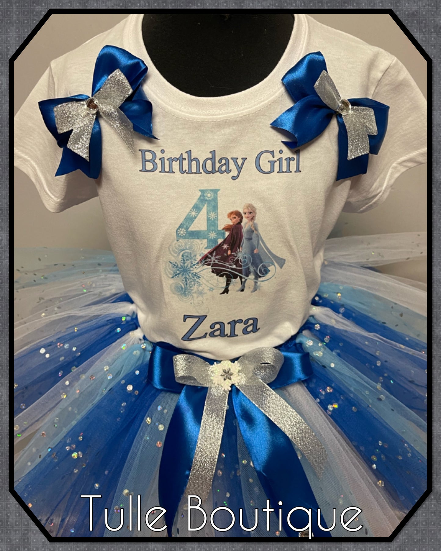 Frozen 2 T-shirt and tutu birthday party outfit blue and white mix