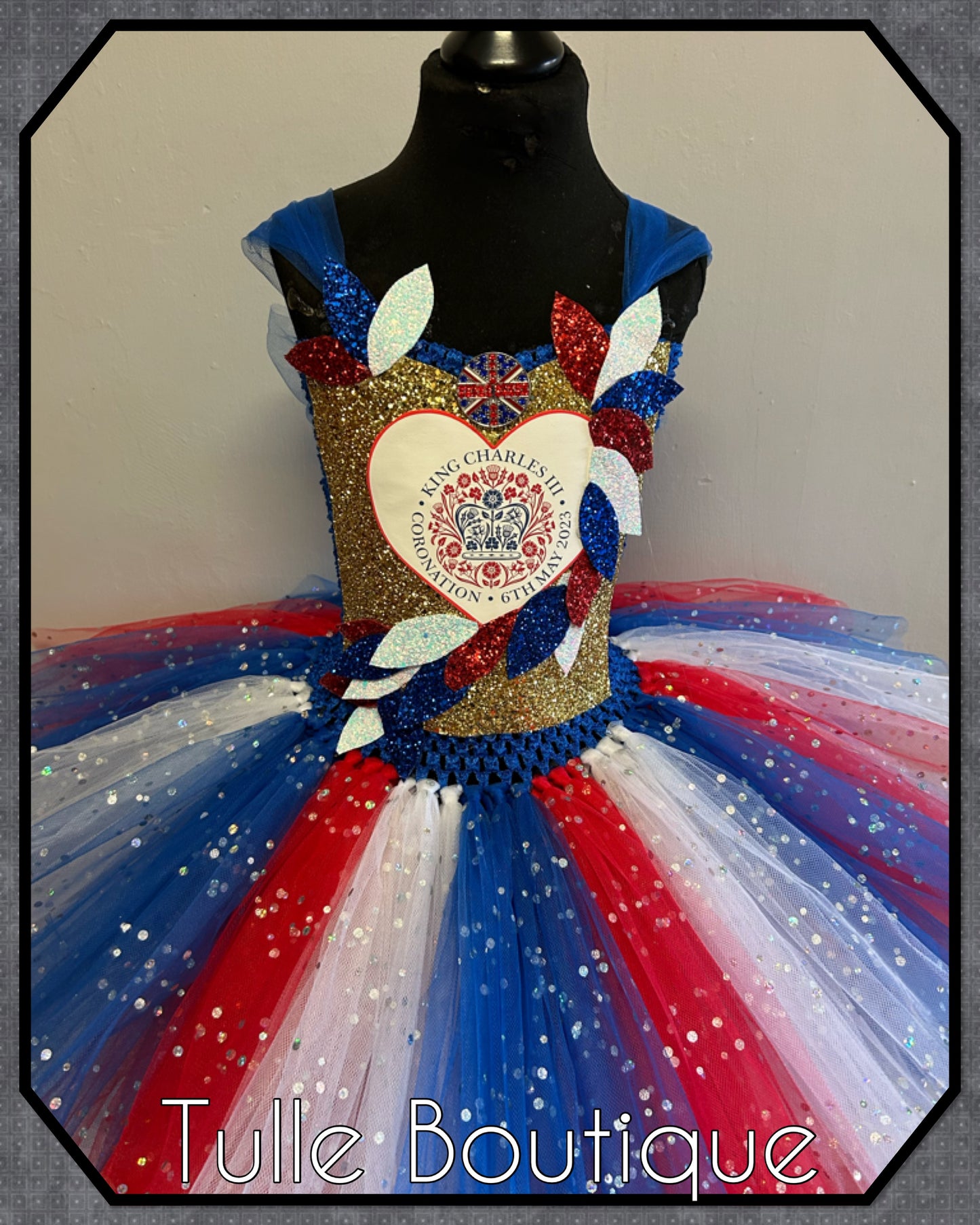 Union Jack Royal Princess  Kings Coronation Crown tutu dress